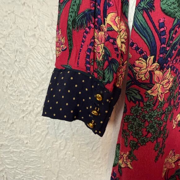 Maeve Anthropologie Floral Bird Polka Dot Print Long Sleeve Mini Dress Size 2 - Picture 3 of 4